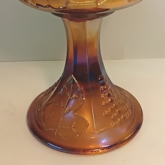 Vintage Indiana Glass harvest gold carnival glass pedestal fruit bowl. No flaws - Picture 4 of 8